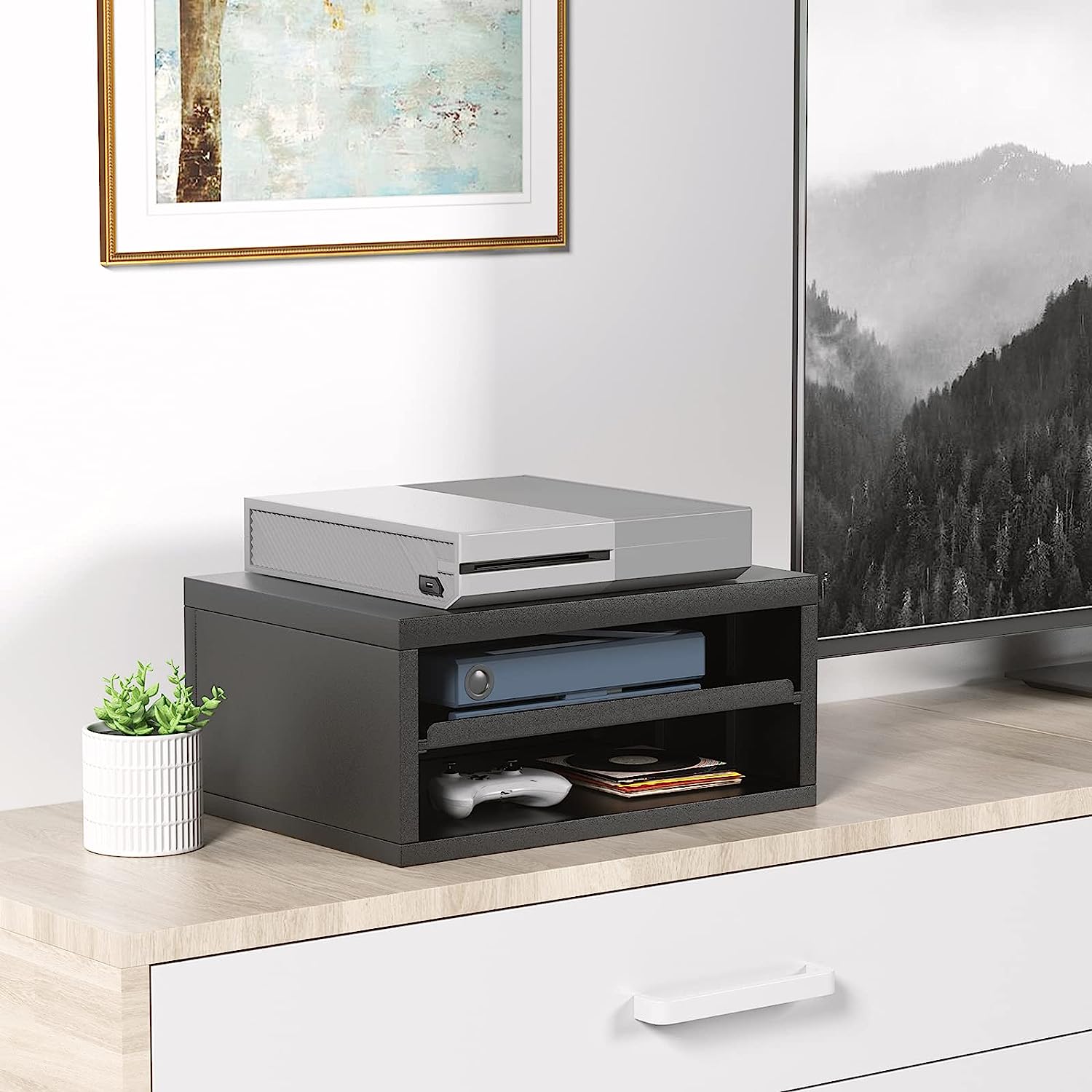 AMERIERGO Printer Stand, Desktop Printer Stand, Printer Stand with Storage, Desktop Stand for Printer with Anti - Skid Pads, Desk Organizer for Office & Home, Black - Image 6